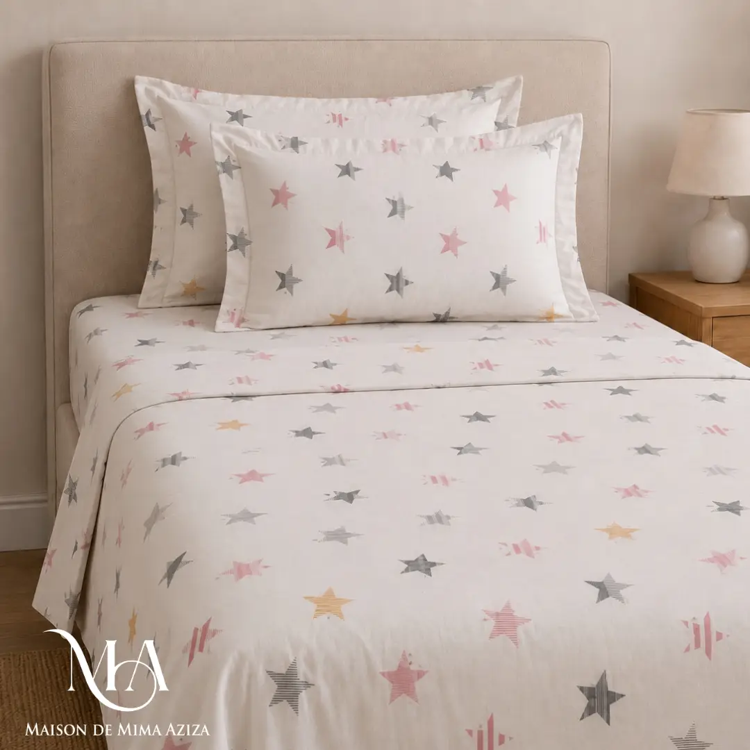 Parure de lit en Coton – Single – Étoiles Pastel