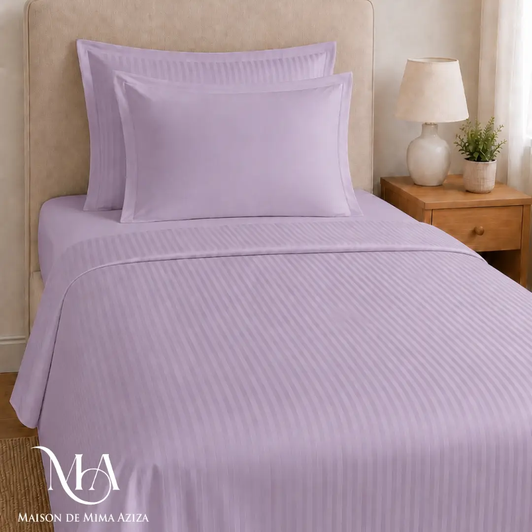 Parure de lit en Satin de Coton à rayures 220 TC – Single Lilas