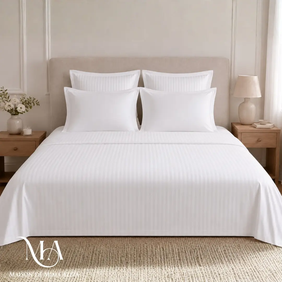 Parure de lit en Satin de Coton à Rayures 220 TC – Double