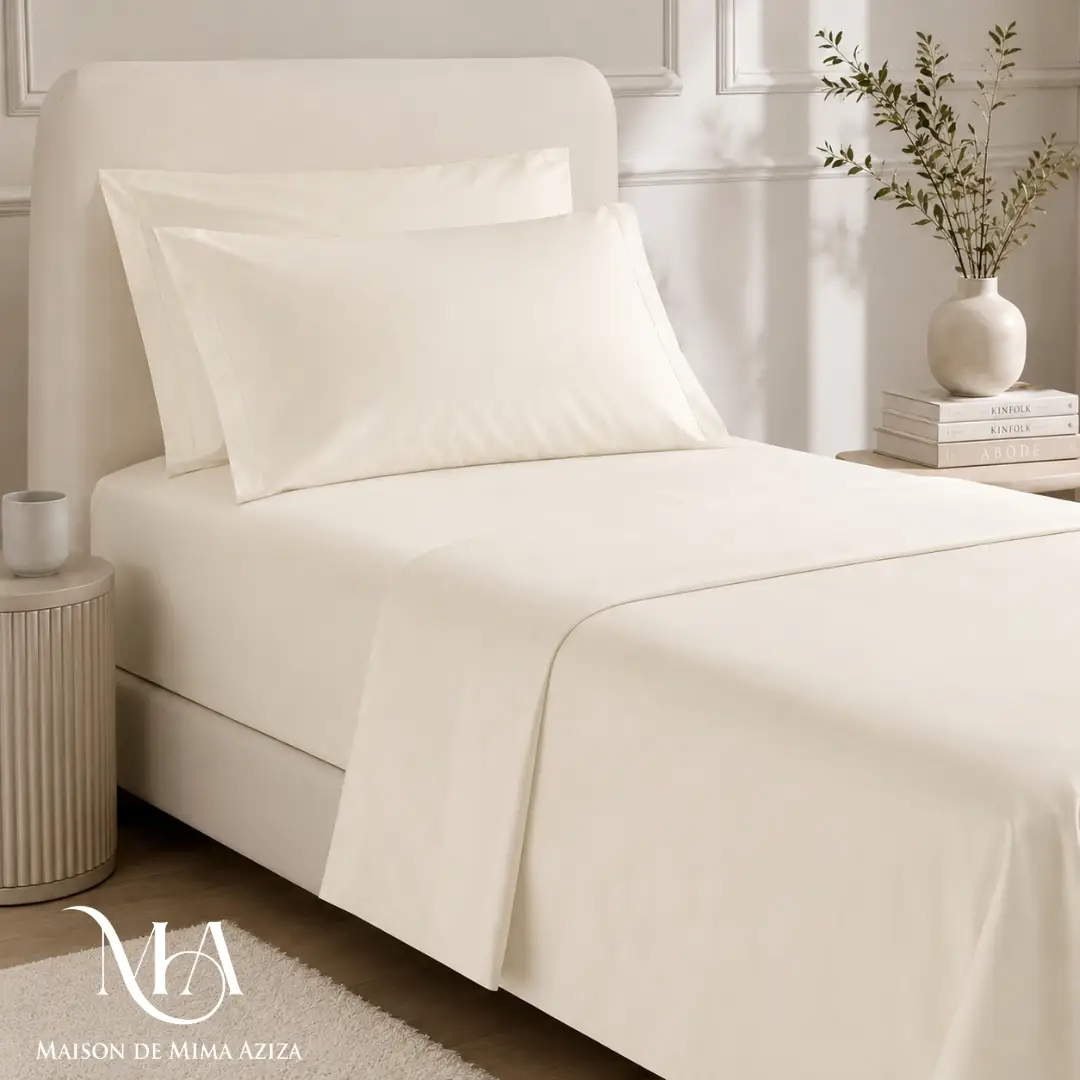Parure de lit en Satin de Coton Premium 285 TC – Single Blanc Perle