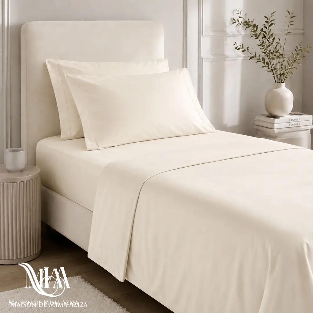 Parure de lit en Satin de Coton Premium 285 TC – Single Ecru