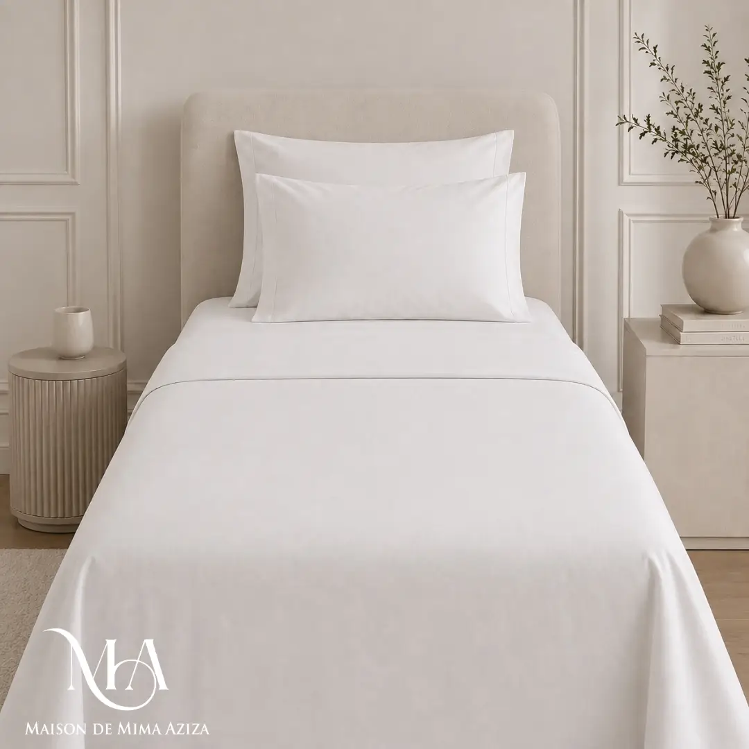 Parure de Lit en Coton Single Blanc