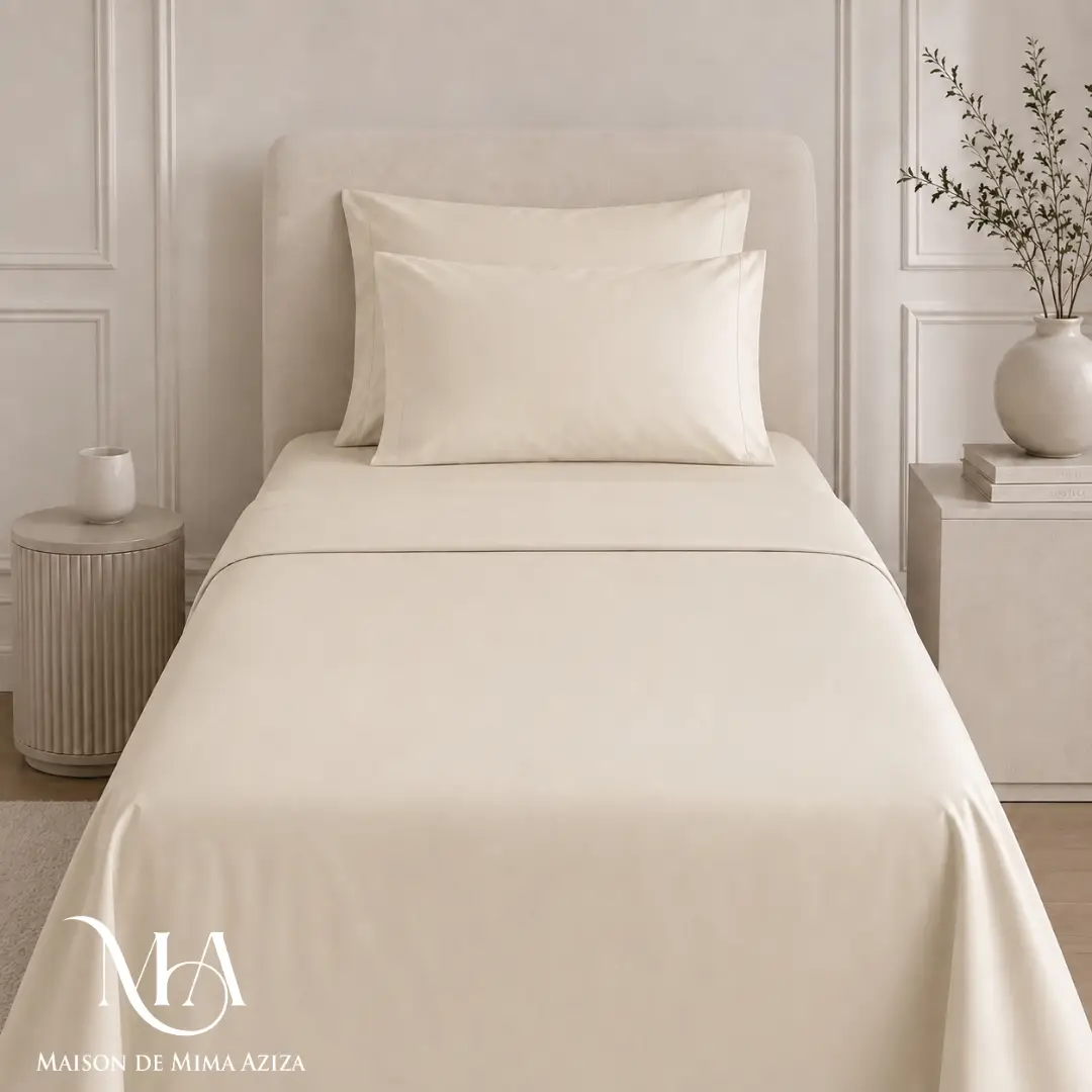 Parure de Lit en Coton Single Ecru